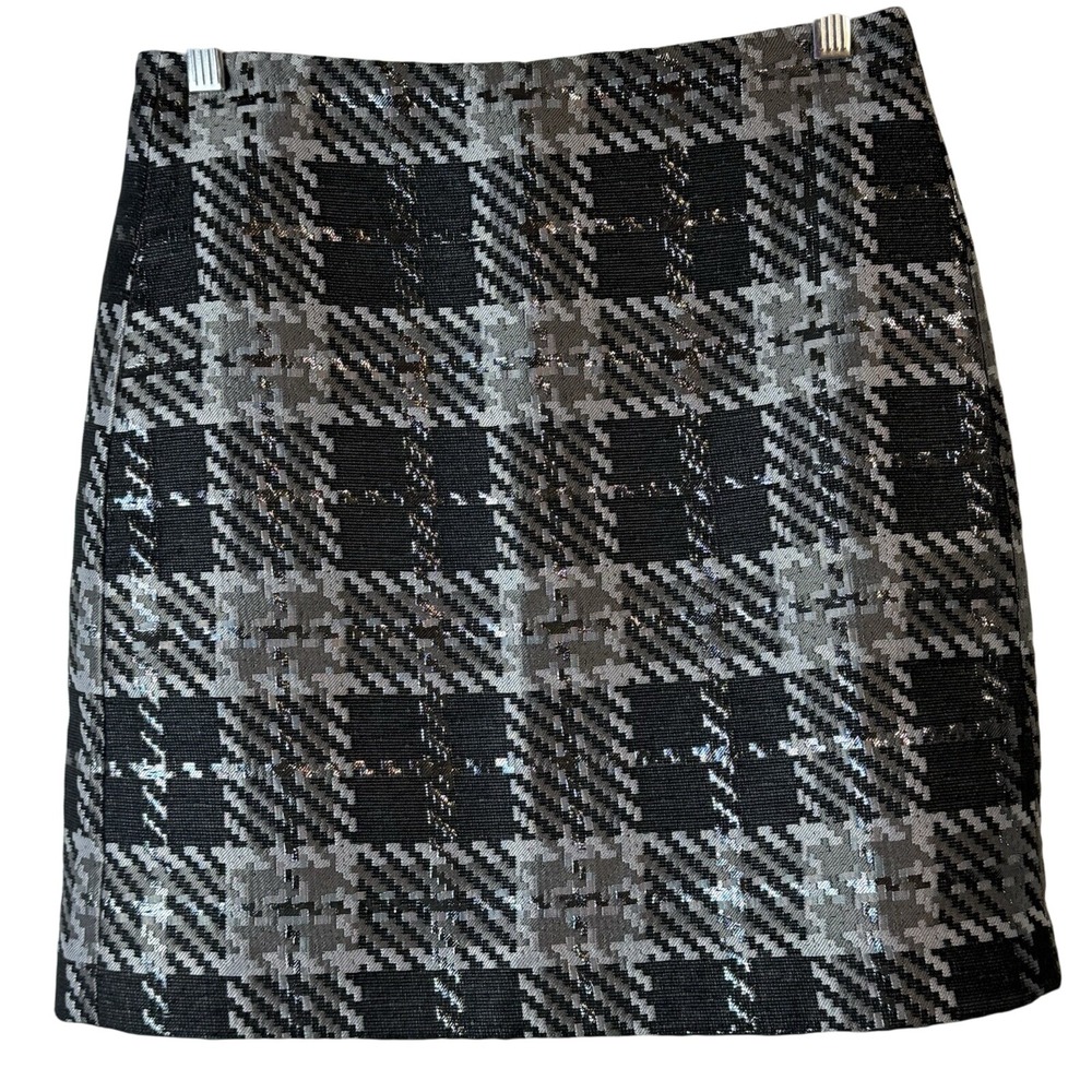 Loft Check Plaid  Mini‎ Skirt Black/Gray/Silver Metallic NWT Sz 2P Preppy Y2K